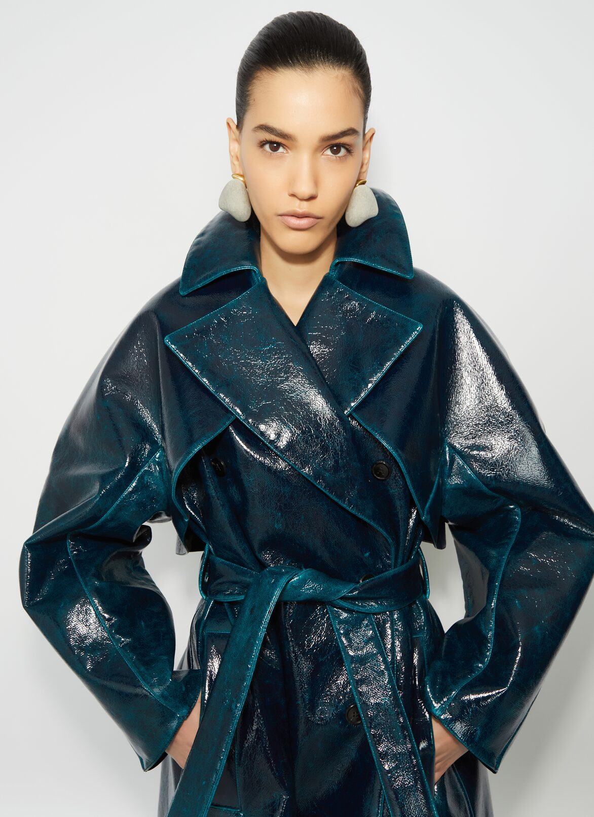 Mirror wool trench ALAÏA BLUE MIRROR WOOL TRENCH